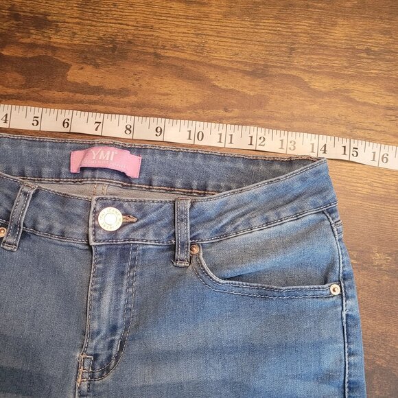 YMI Jeans Size 28 Flare Low Rise Raw Hem Ripped Medium Wash Stretch Western Boho - Picture 4 of 9